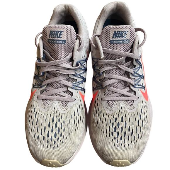 Nike Zoom Winflo 5 Women's Running Shoe 9 Gray Cream Mesh Orange Swoosh Lace Up - Picture 5 of 9